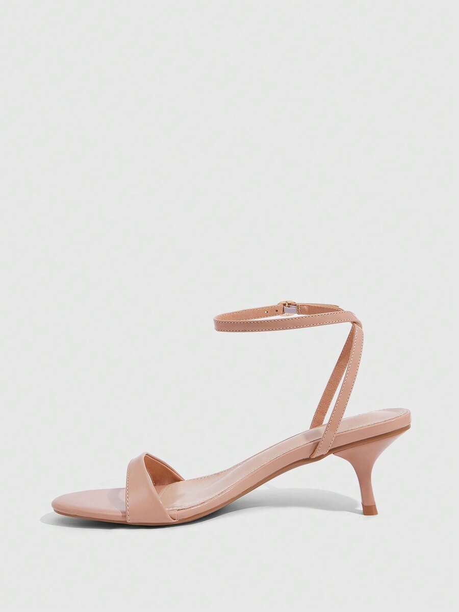 Women's open toe slingback high heel sandals with crisscross knot design and 5.5cm kitten heel