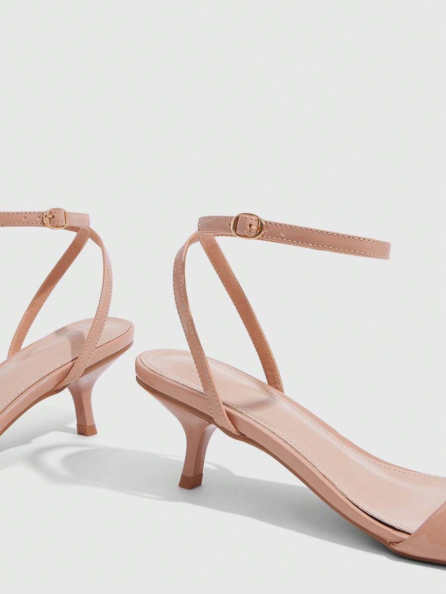 Women's open toe slingback high heel sandals with crisscross knot design and 5.5cm kitten heel
