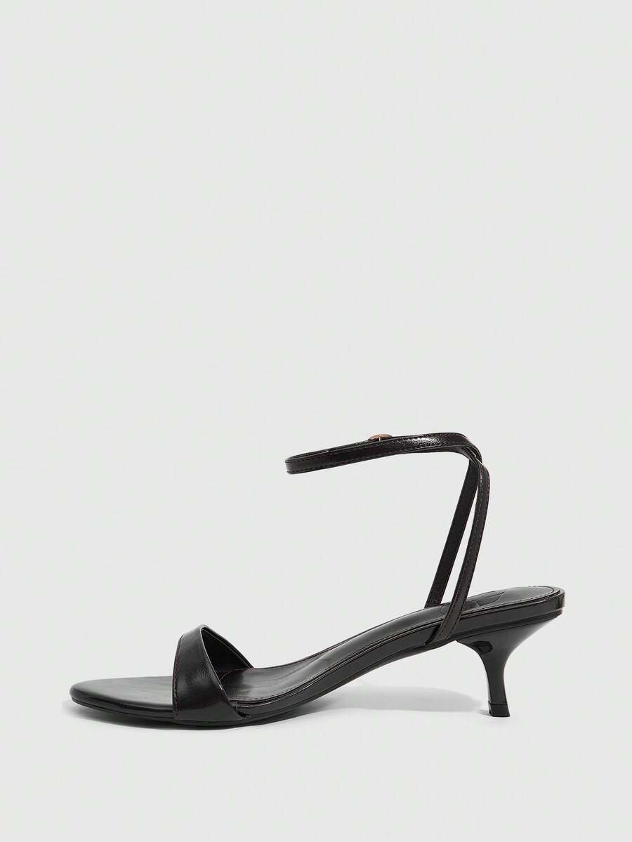Women's open toe slingback high heel sandals with crisscross knot design and 5.5cm kitten heel