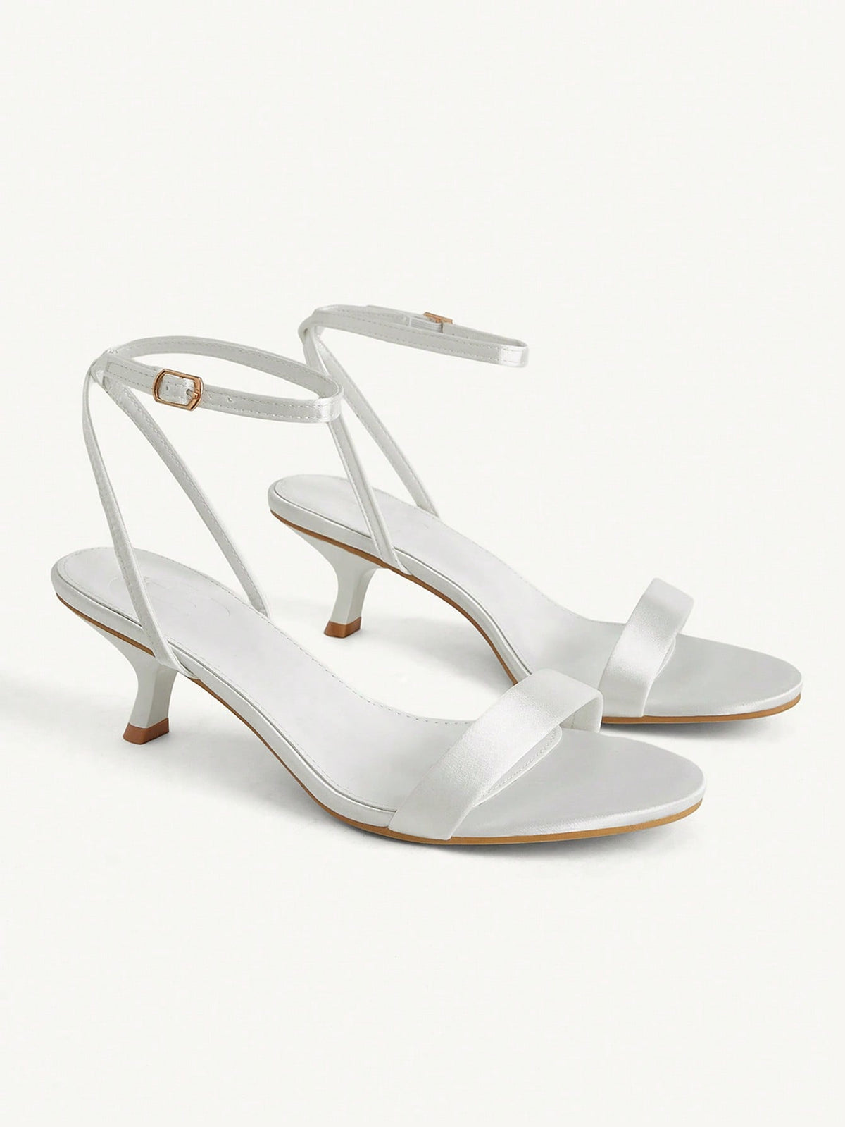 Women's open-toed high-heeled sandals featuring a 5.5cm kitten heel stiletto, sleek ankle strap with buckle closure, and smooth PU leather finish.