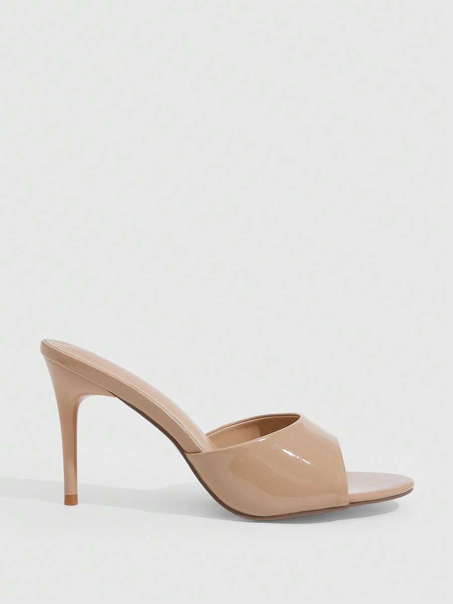 Women's open toe PU leather high heels mules sandals featuring sleek stiletto heels for party and wedding wear
