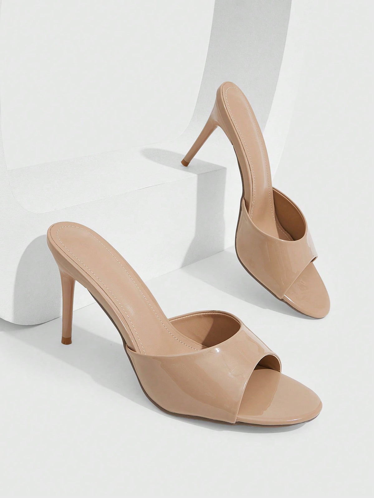 Women's open toe PU leather high heels mules sandals featuring sleek stiletto heels for party and wedding wear