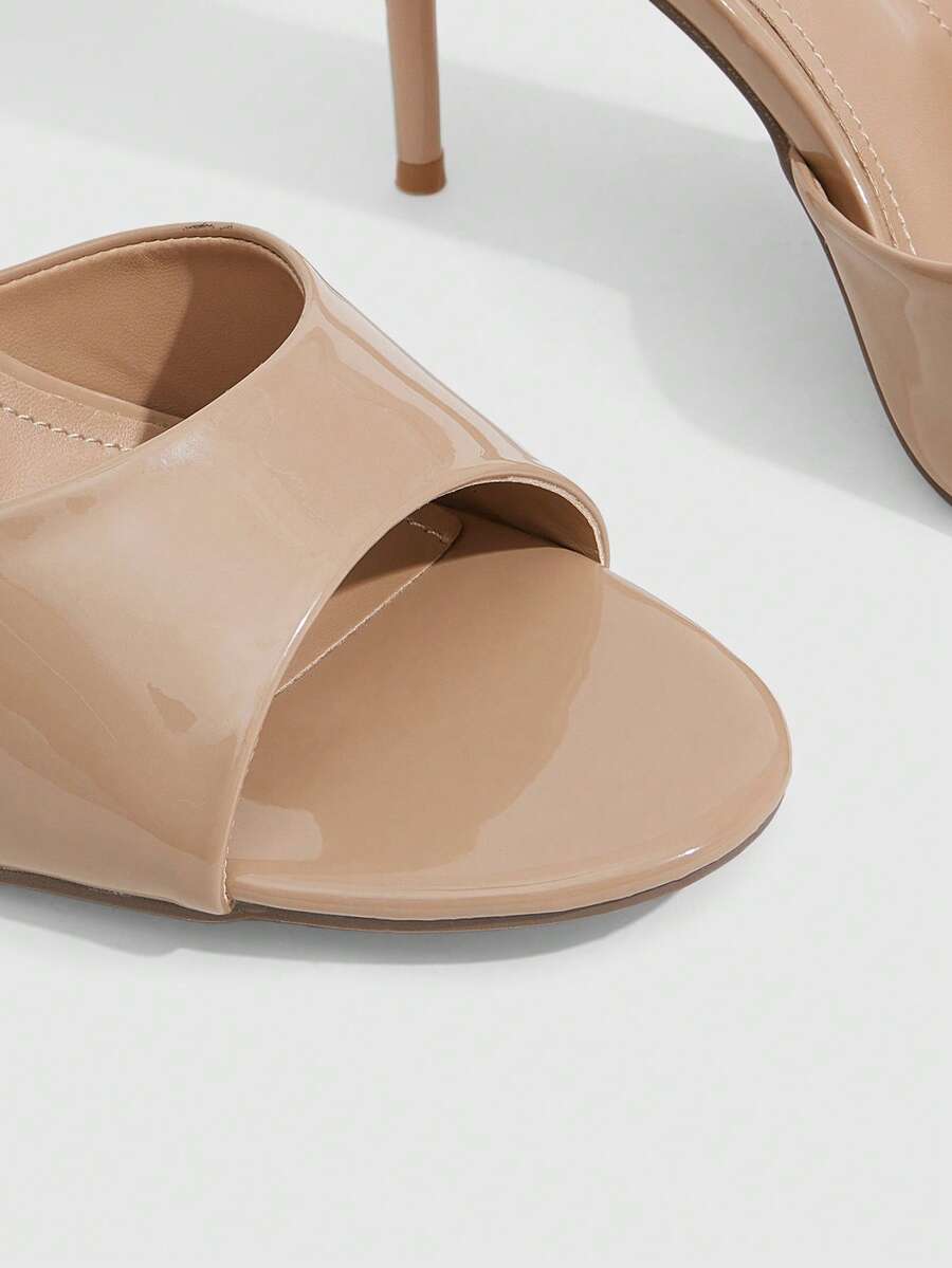 Women's open toe PU leather high heels mules sandals featuring sleek stiletto heels for party and wedding wear