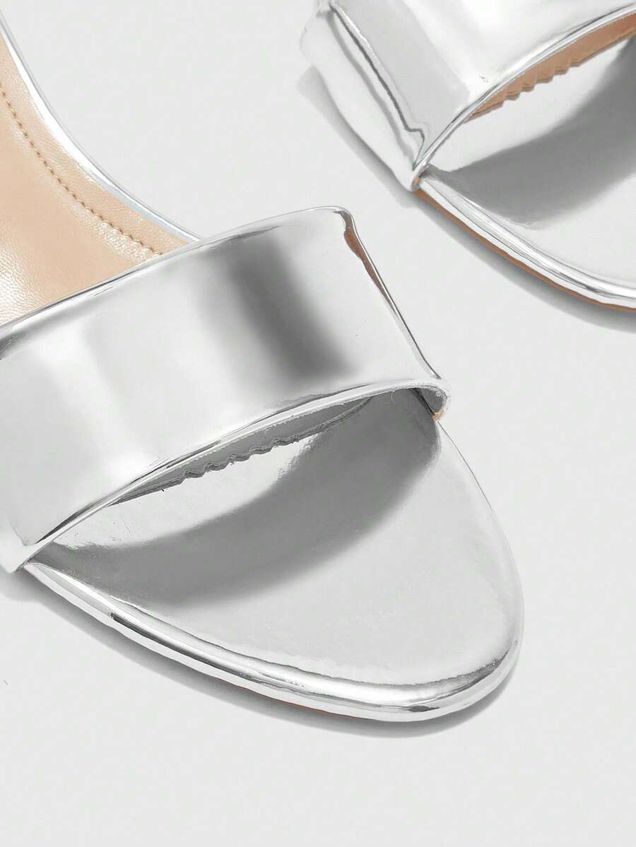 Women's slip on kitten heel mules and open toe heeled sandals in apricot