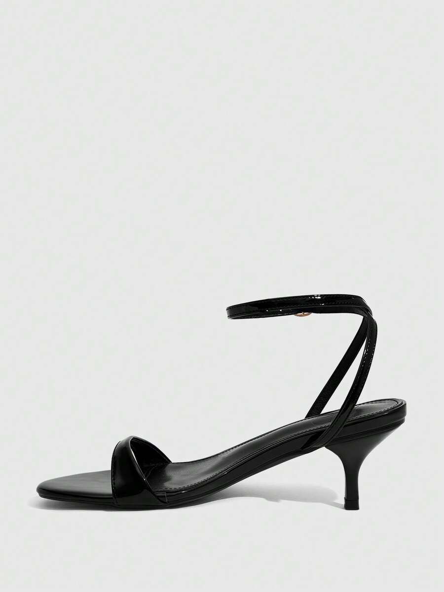 Women's open toe slingback high heel sandals with crisscross knot design and 5.5cm kitten heel