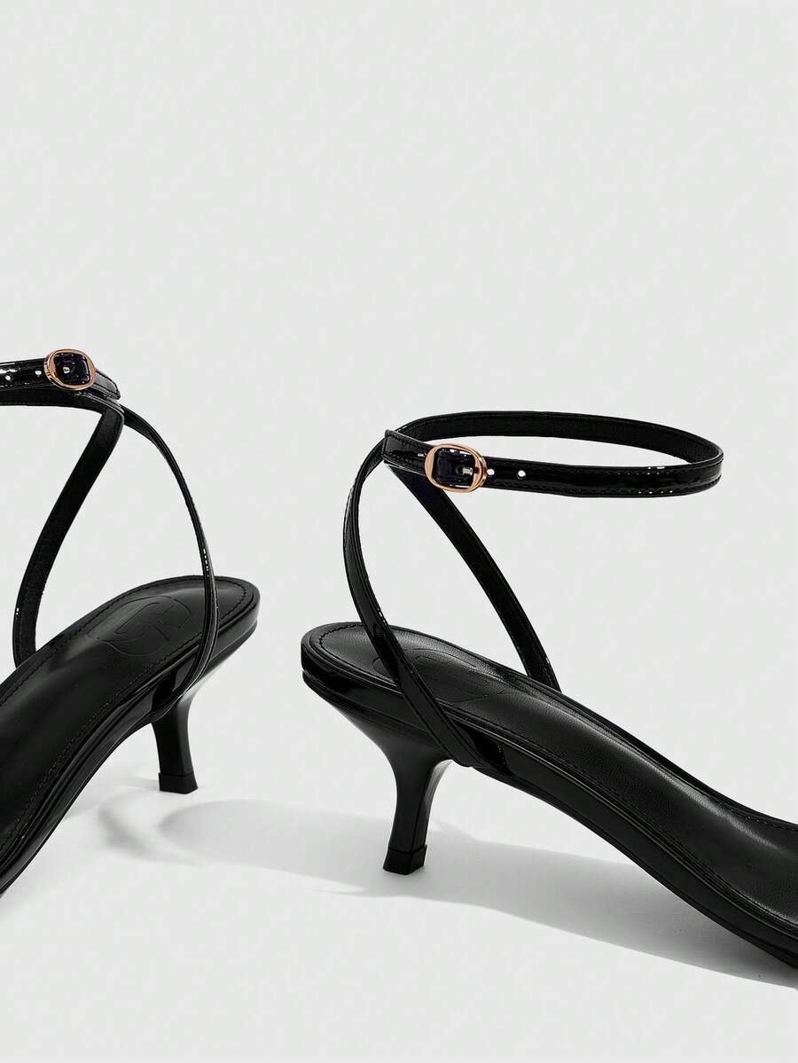 Women's open toe slingback high heel sandals with crisscross knot design and 5.5cm kitten heel
