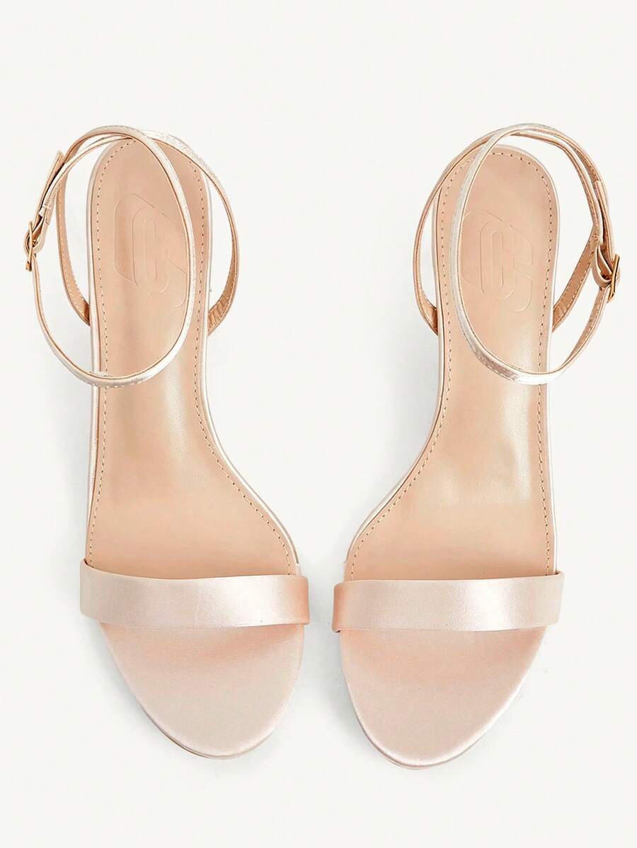 Women's open-toed high-heeled sandals featuring a 5.5cm kitten heel stiletto, sleek ankle strap with buckle closure, and smooth PU leather finish.