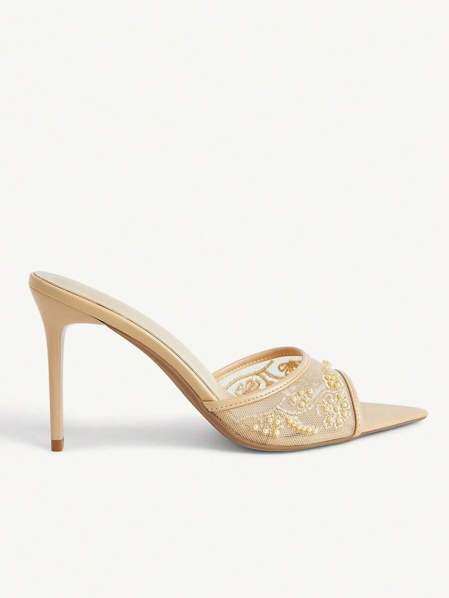 Pointed toe rhinestone high heel party sandals for women with stiletto heel and satin upper