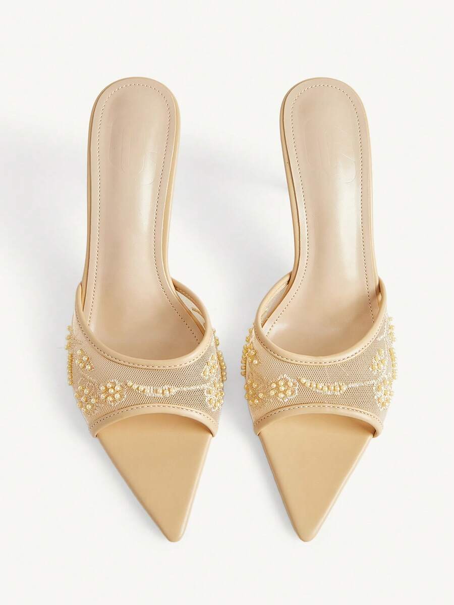 Pointed toe rhinestone high heel party sandals for women with stiletto heel and satin upper