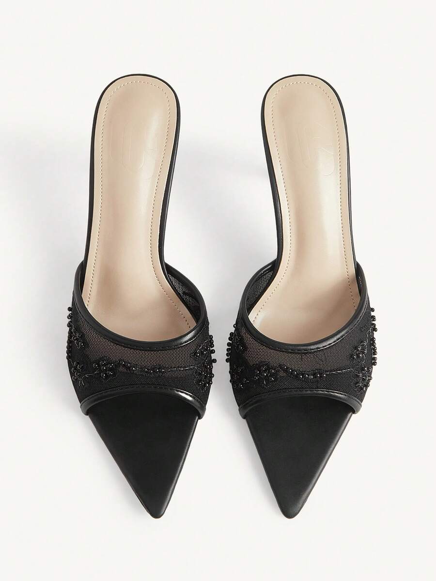 Pointed toe rhinestone high heel party sandals for women with stiletto heel and satin upper