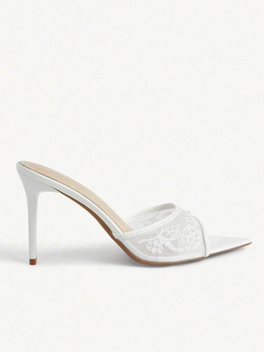 Pointed toe rhinestone high heel party sandals for women with stiletto heel and satin upper