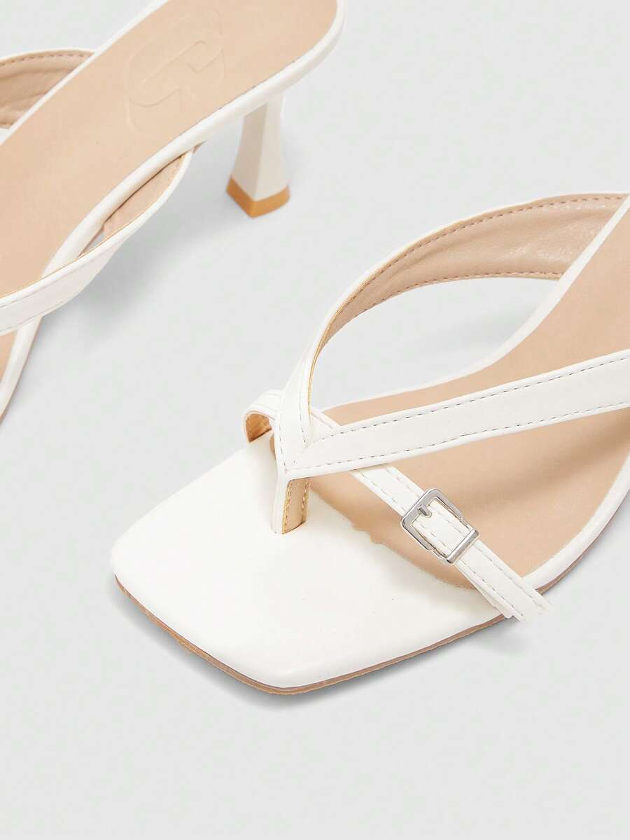 Burgundy square toe kitten heel flip-flops sandals with buckle slingback strap for women