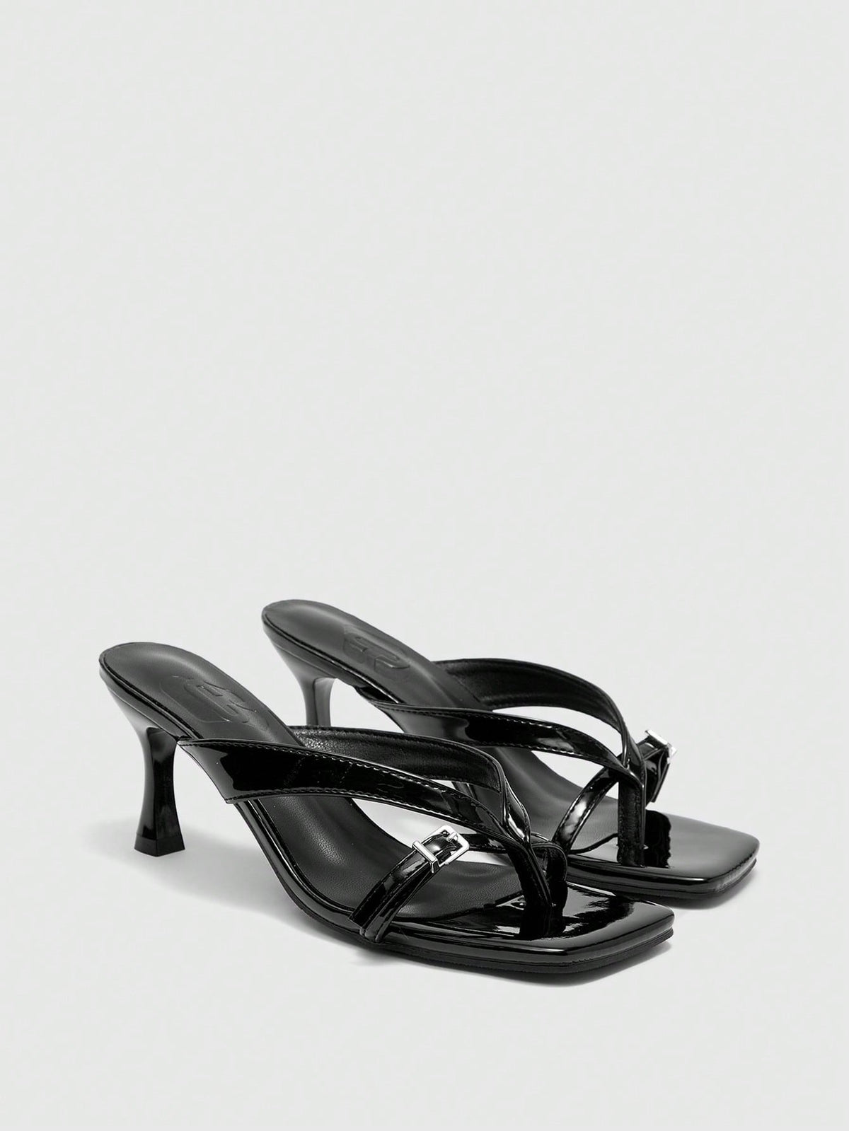 Burgundy square toe kitten heel flip-flops sandals with buckle slingback strap for women