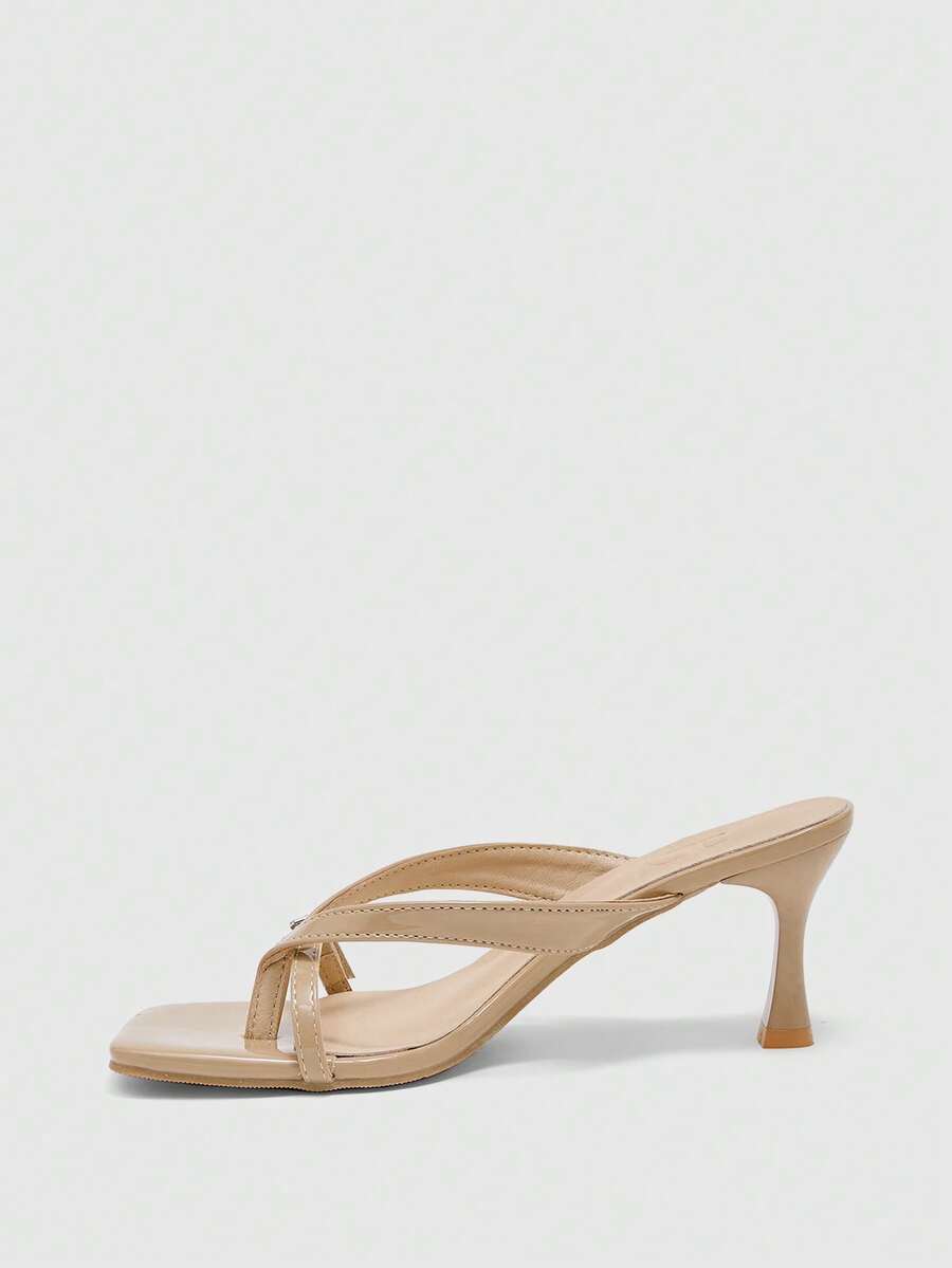 Burgundy square toe kitten heel flip-flops sandals with buckle slingback strap for women