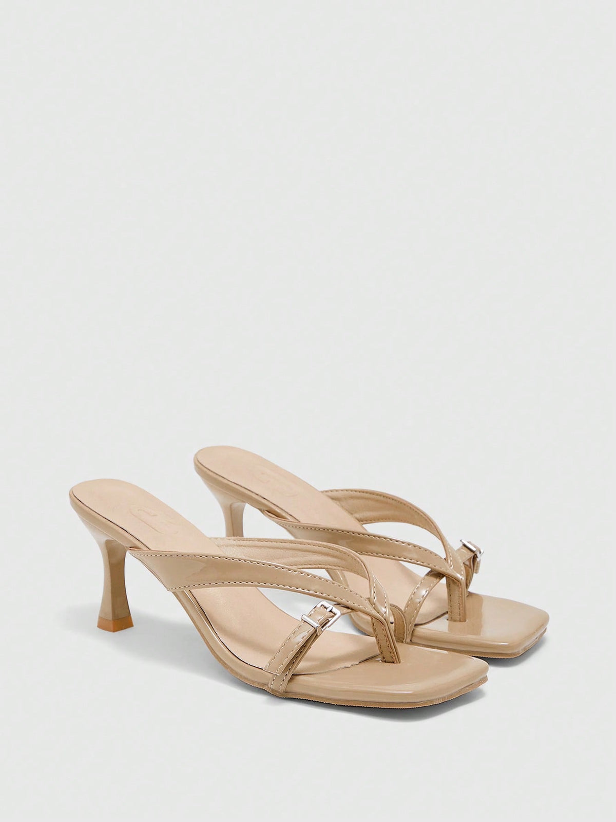 Burgundy square toe kitten heel flip-flops sandals with buckle slingback strap for women