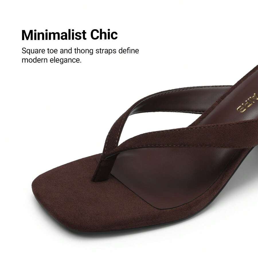 Women's chunky low heel thong sandals featuring a square open toe and slip-on flip-flop strap design