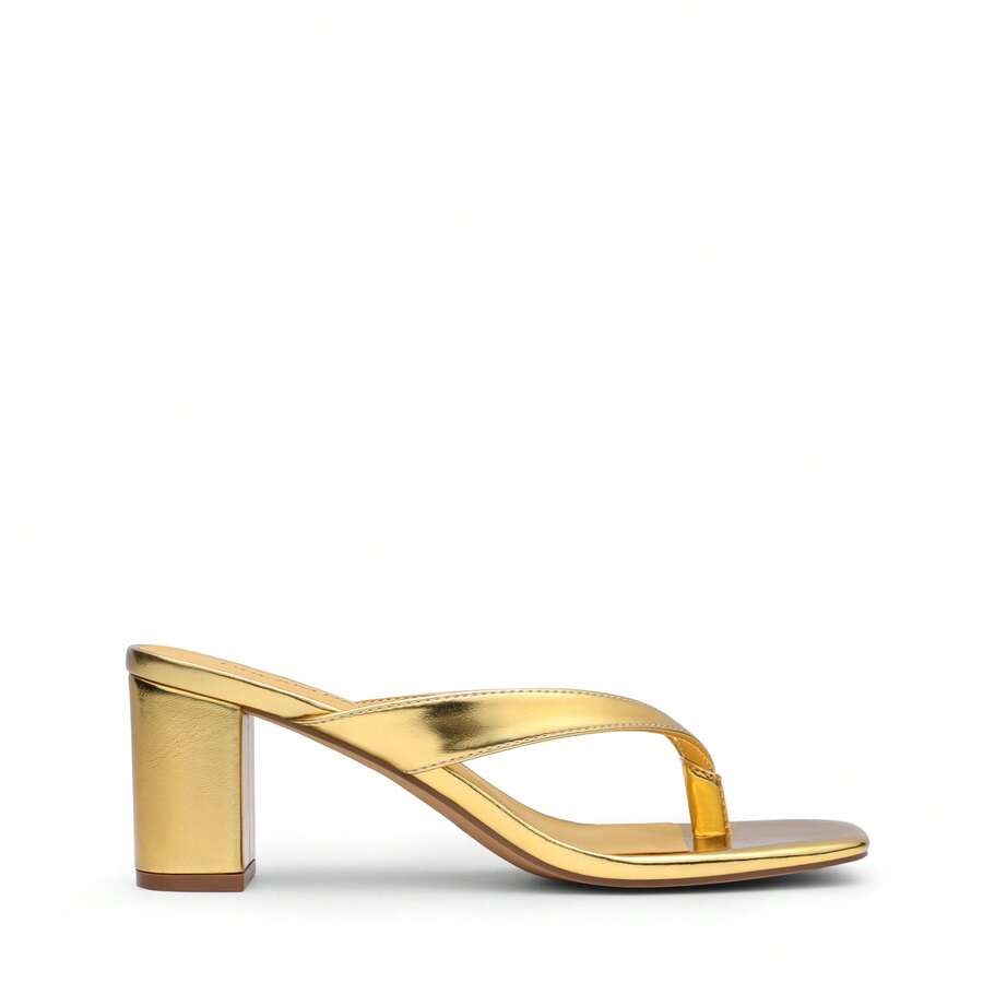 Women's chunky low heel thong sandals featuring a square open toe and slip-on flip-flop strap design
