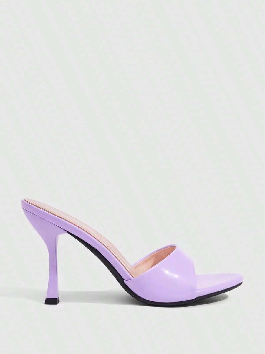 Mauve purple open toe stiletto high heels slippers for women suitable for parties and evening wear.