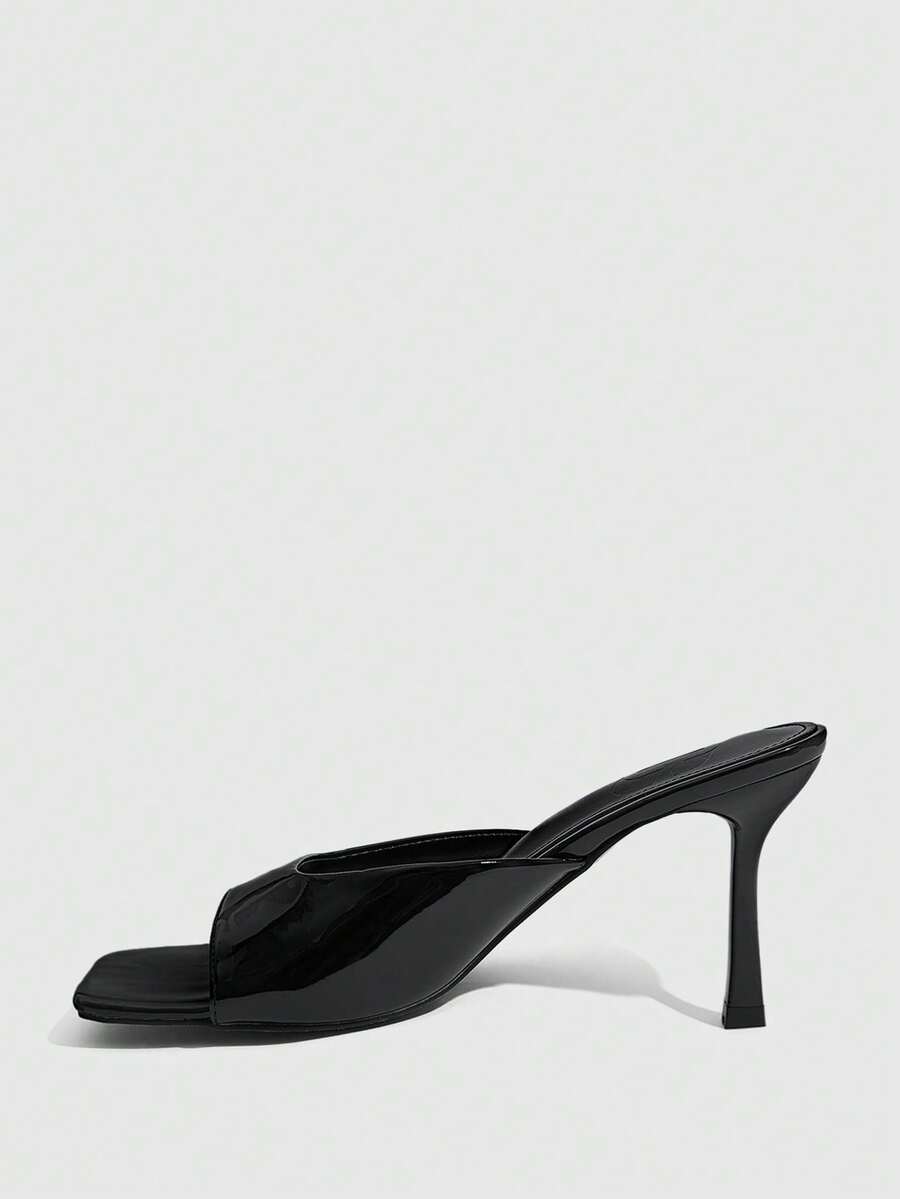 Women's elegant square toe stiletto high heel sandals featuring an open toe and sleek slingback strap