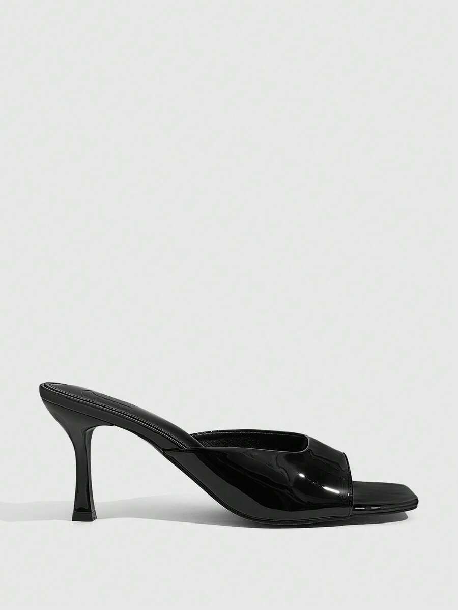 Women's elegant square toe stiletto high heel sandals featuring an open toe and sleek slingback strap