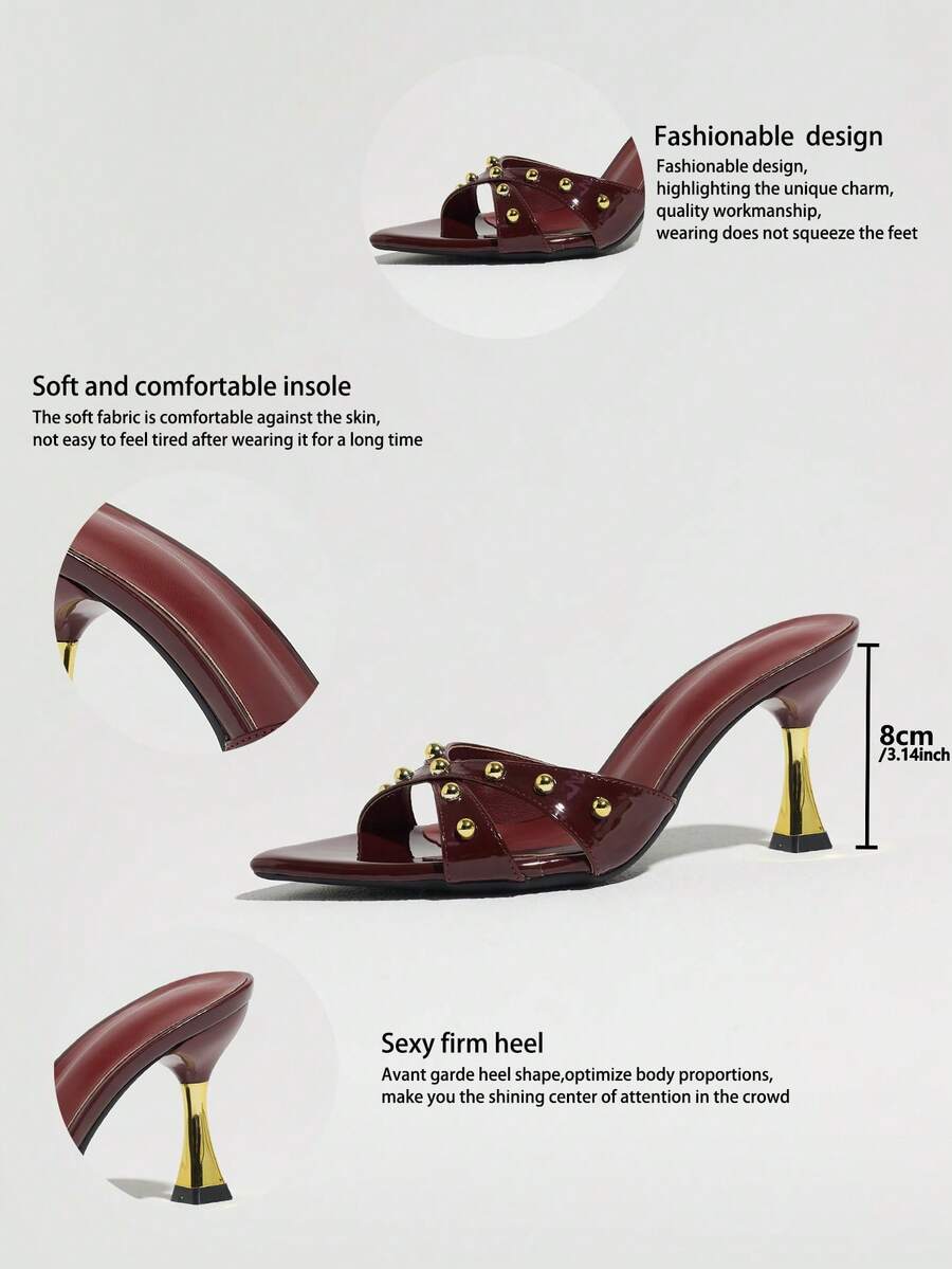 Women's pointed toe high heel mule sandals featuring a sleek slip-on design with elegant lace embroidery detailing
