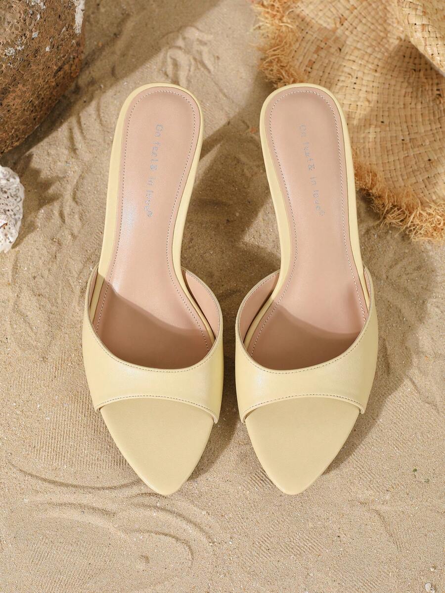 Women's elegant open toe high heel slip-on mules sandals with strap detail and stiletto heel