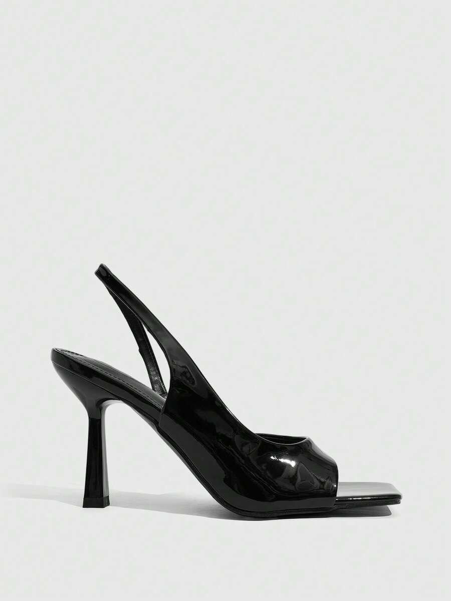 Women's burgundy open toe high heel sandals featuring an embossed finish and slingback strap