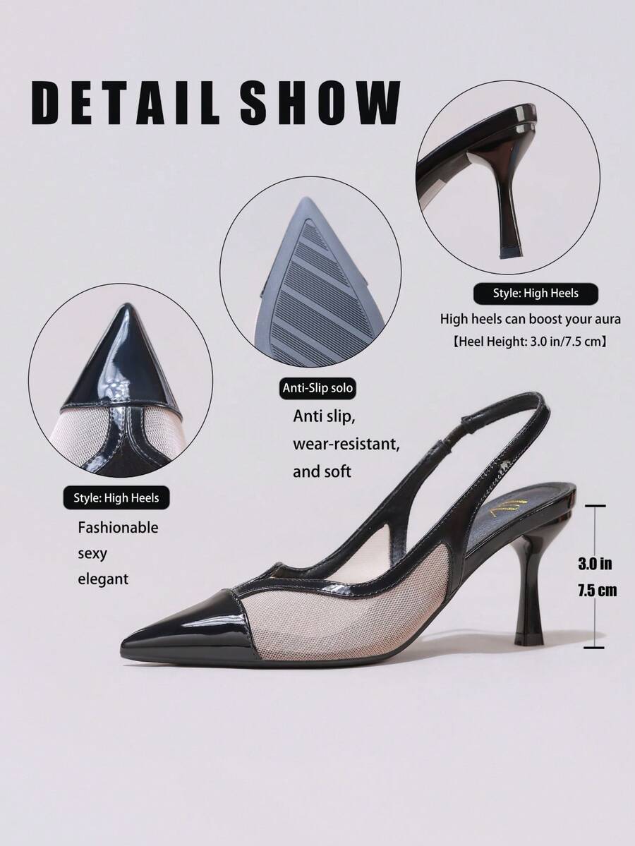 Pair of women's white pointed-toe kitten heel pumps with slingback straps and sleek patent finish