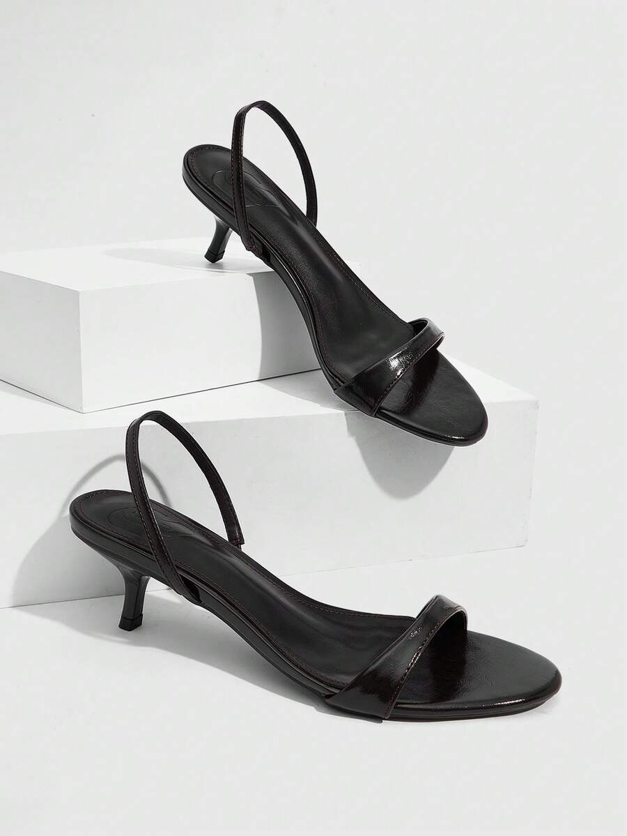 Women's open toe slingback high heel sandals with crisscross knot design and 5.5cm kitten heel
