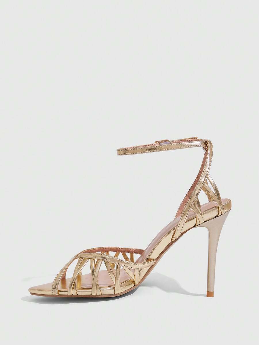 Women's open-toe high-heeled sandals with cross straps and stiletto heel