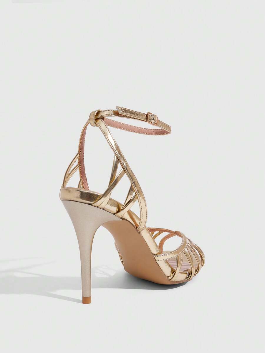 Women's open-toe high-heeled sandals with cross straps and stiletto heel