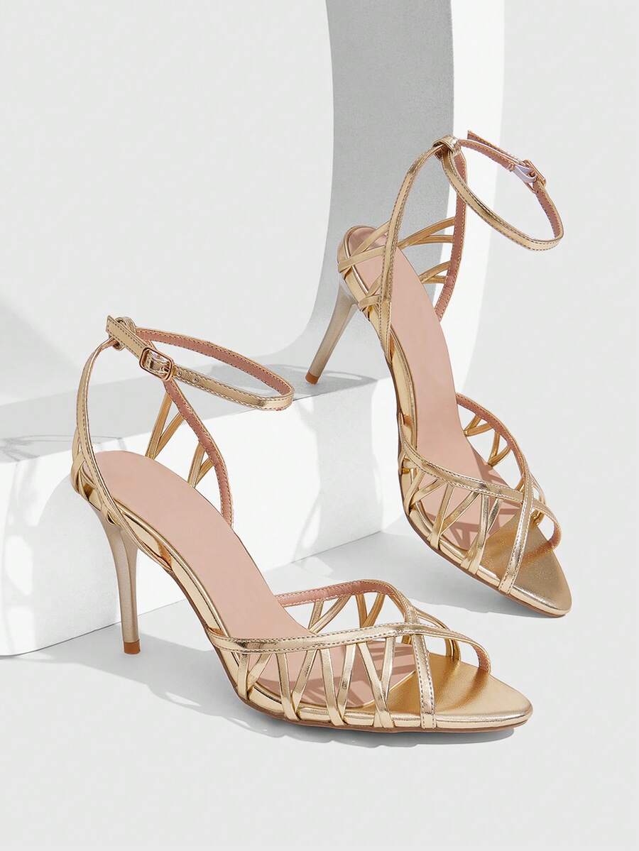 Women's open-toe high-heeled sandals with cross straps and stiletto heel