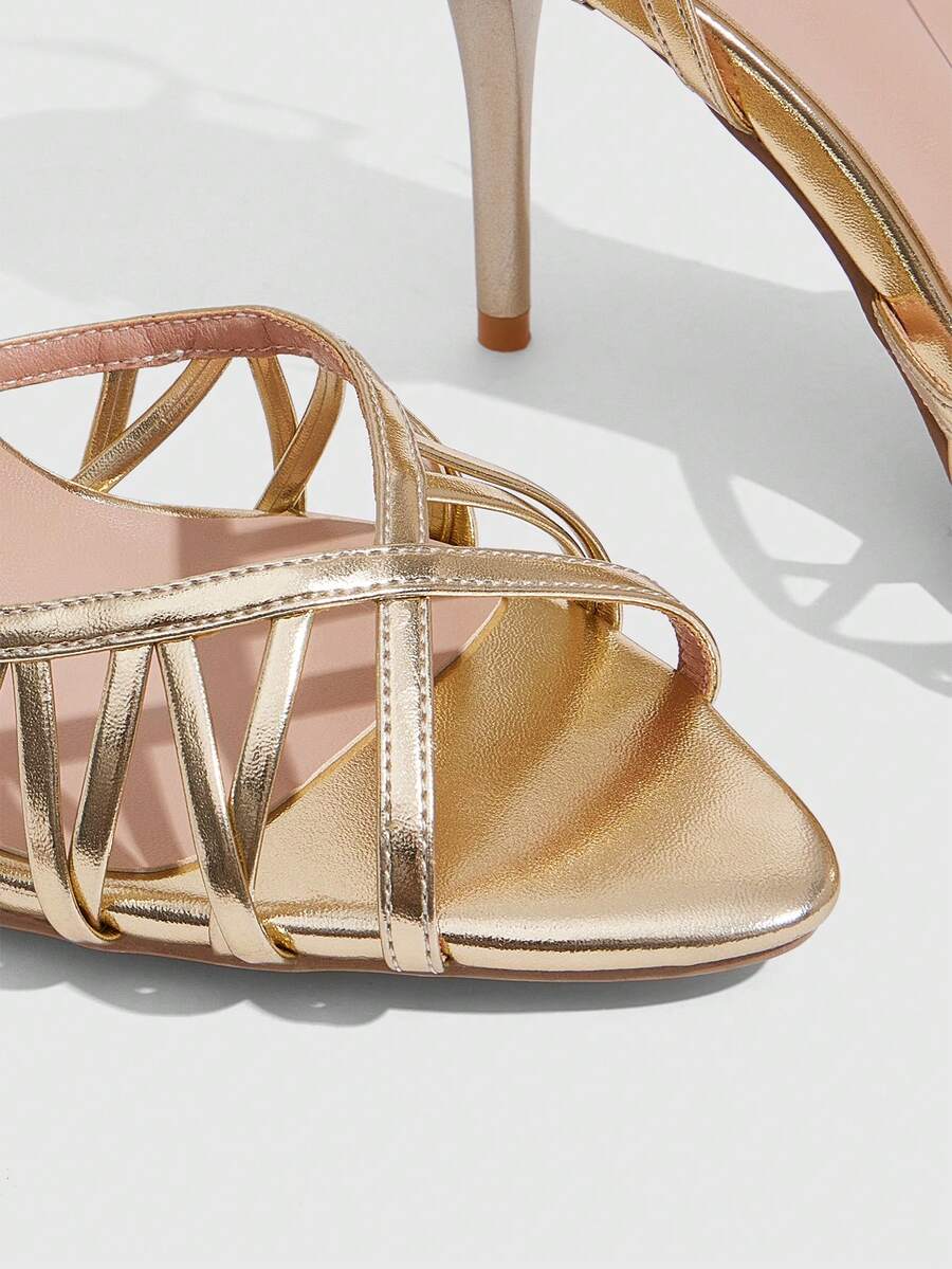 Women's open-toe high-heeled sandals with cross straps and stiletto heel