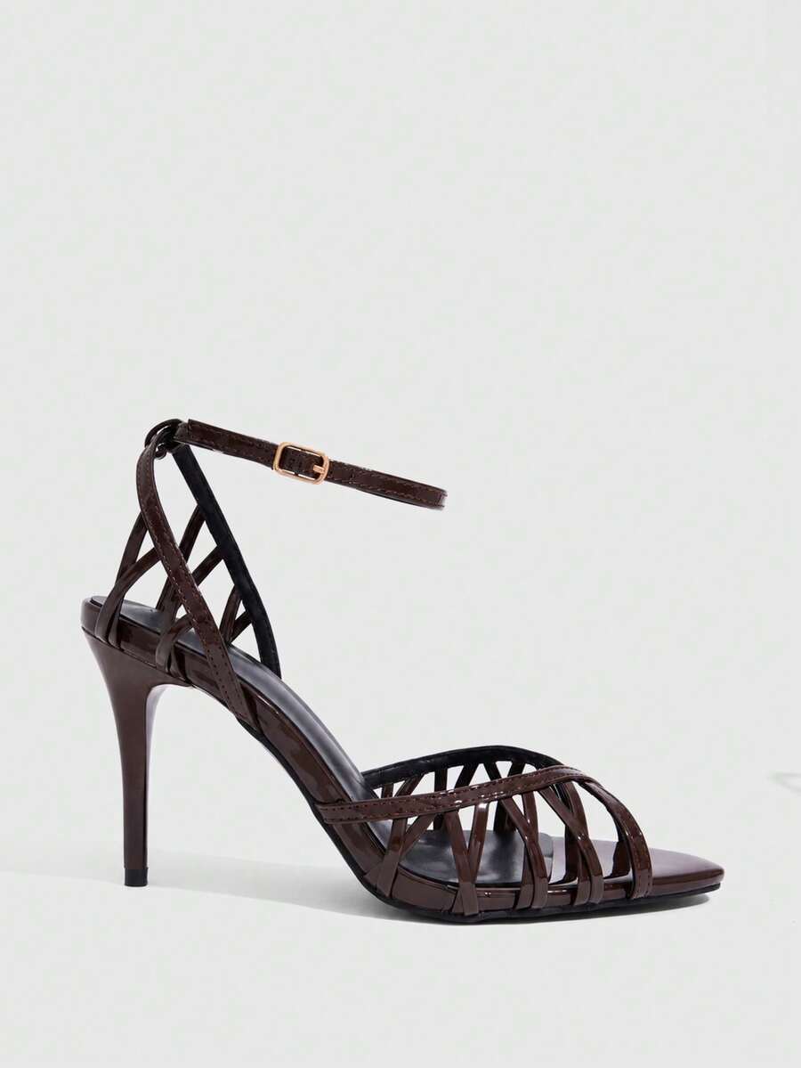 Women's open-toe high-heeled sandals with cross straps and stiletto heel