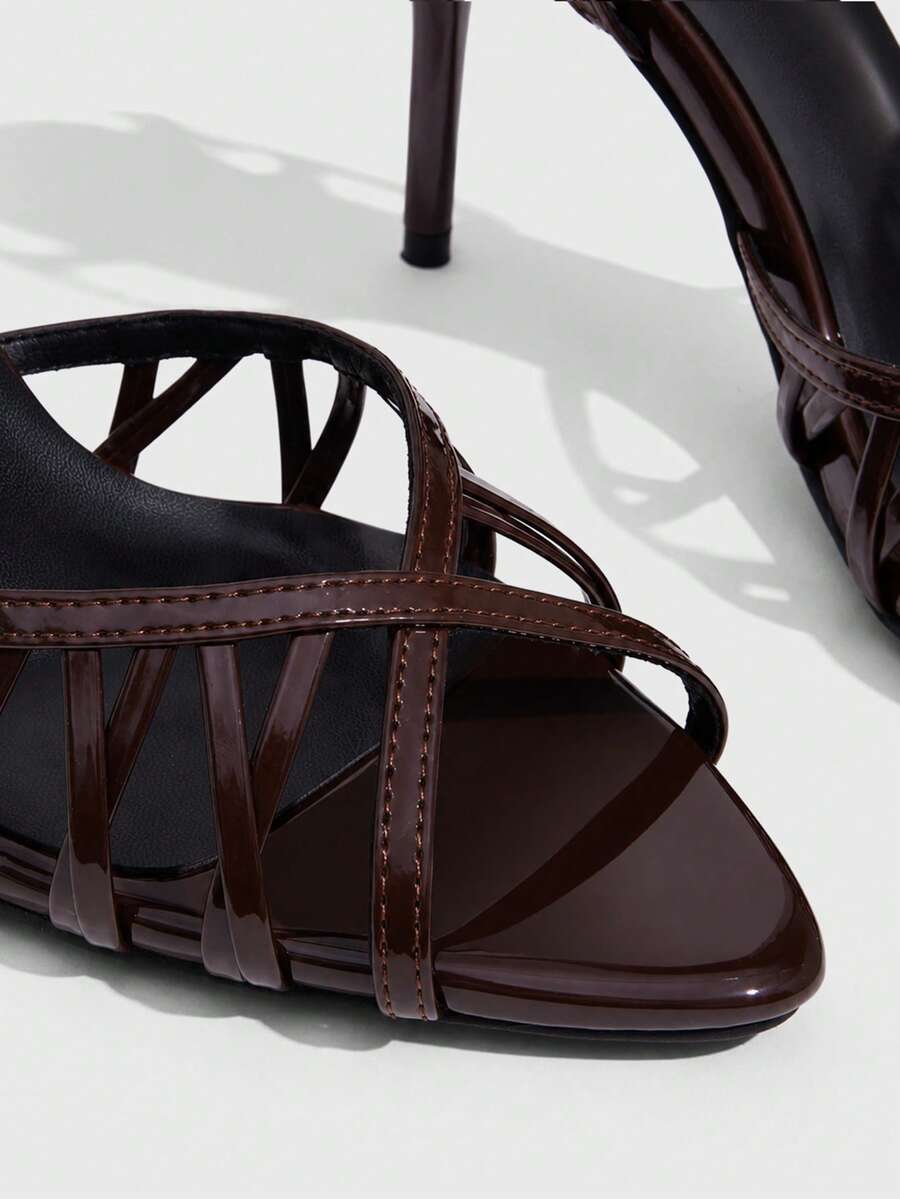 Women's open-toe high-heeled sandals with cross straps and stiletto heel