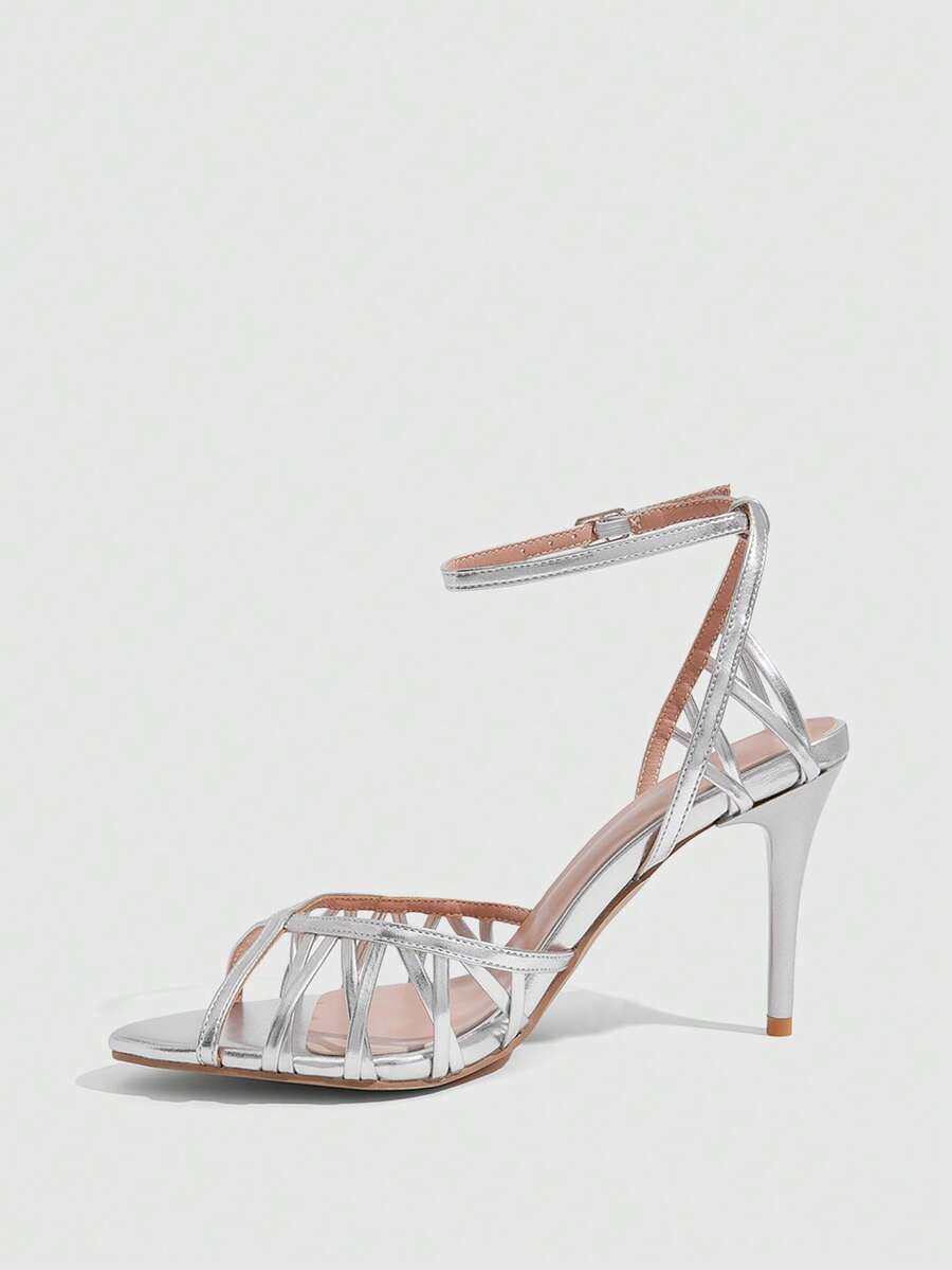 Women's open-toe high-heeled sandals with cross straps and stiletto heel