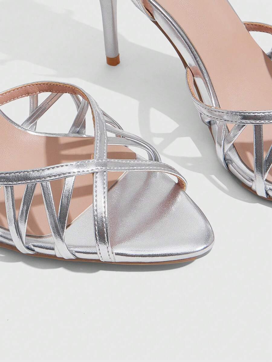 Women's open-toe high-heeled sandals with cross straps and stiletto heel