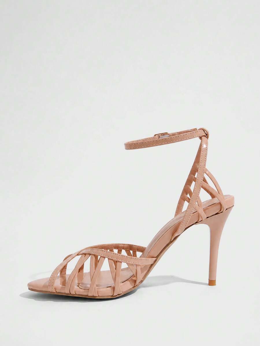 Women's open-toe high-heeled sandals with cross straps and stiletto heel