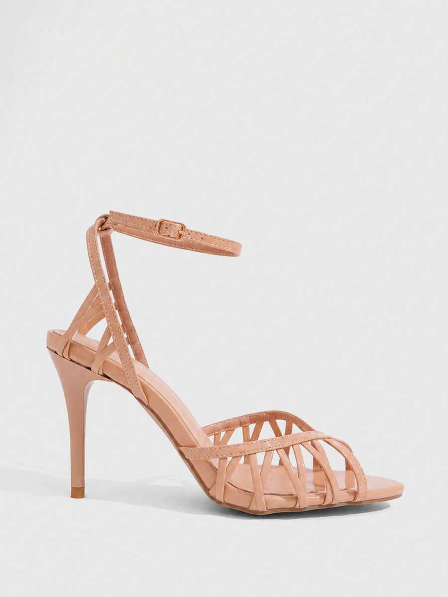 Women's open-toe high-heeled sandals with cross straps and stiletto heel