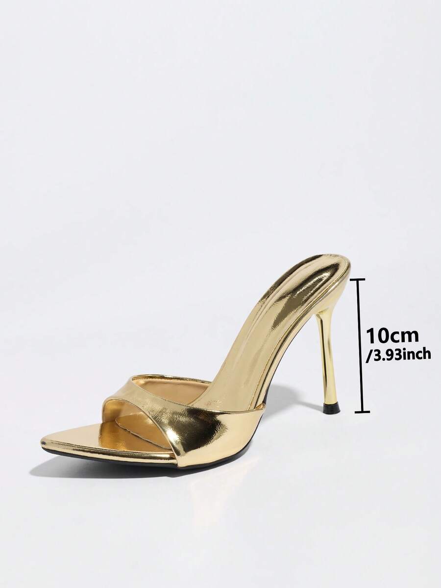 Women's elegant open toe high heel party mules featuring sleek stiletto heels and a slip-on design.