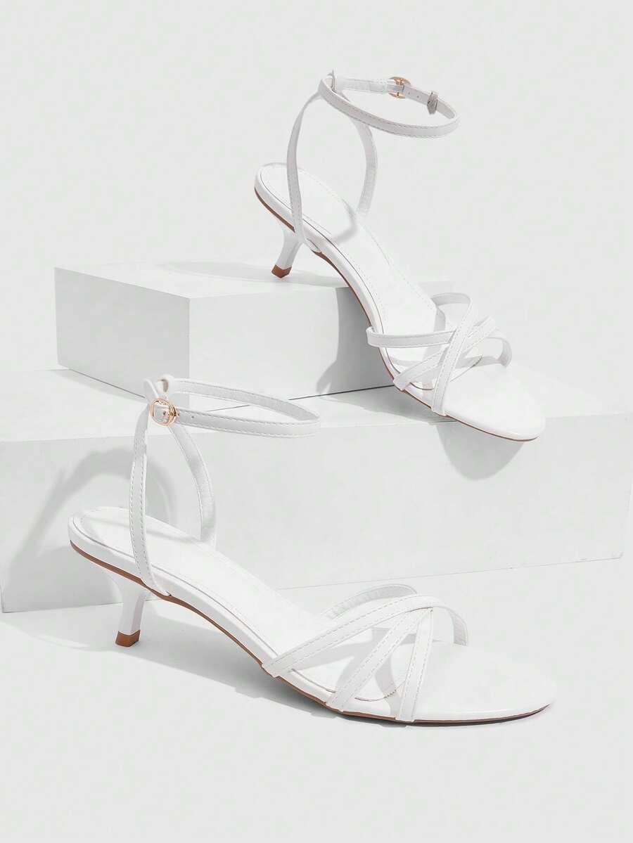 Women's pointed toe kitten heel shoes with adjustable ankle strap buckle closure