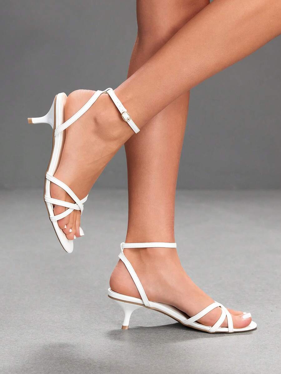 Women's pointed toe kitten heel shoes with adjustable ankle strap buckle closure