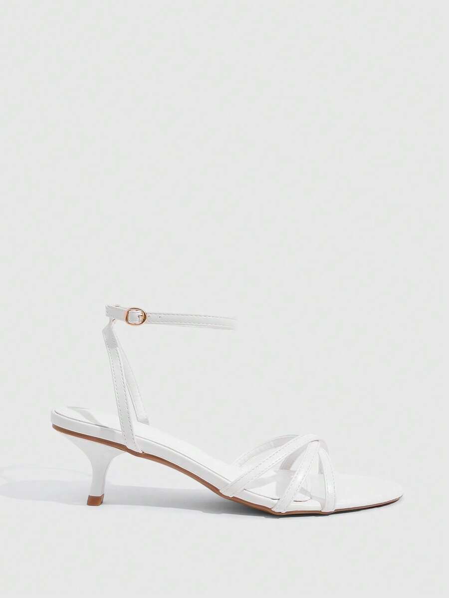 Women's pointed toe kitten heel shoes with adjustable ankle strap buckle closure