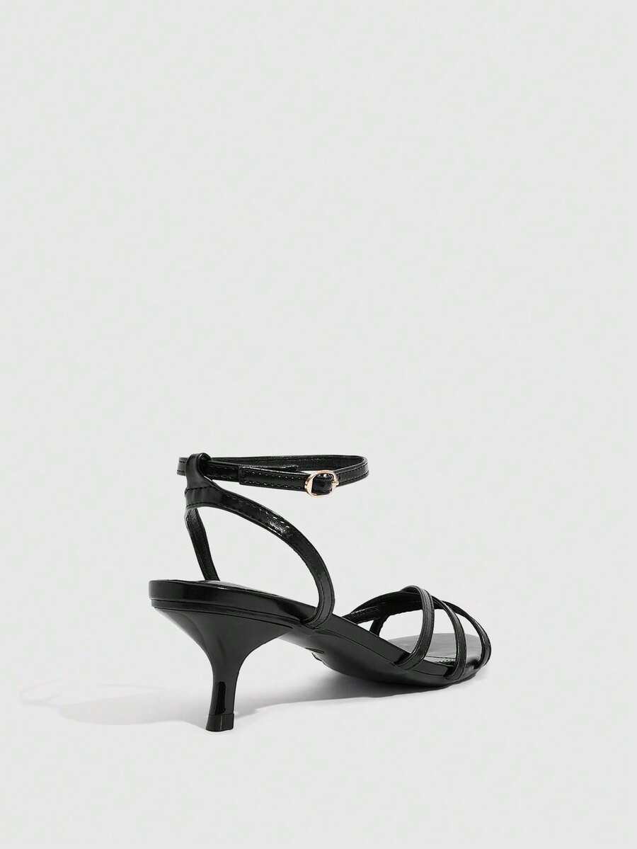 Women's pointed toe kitten heel shoes with adjustable ankle strap buckle closure