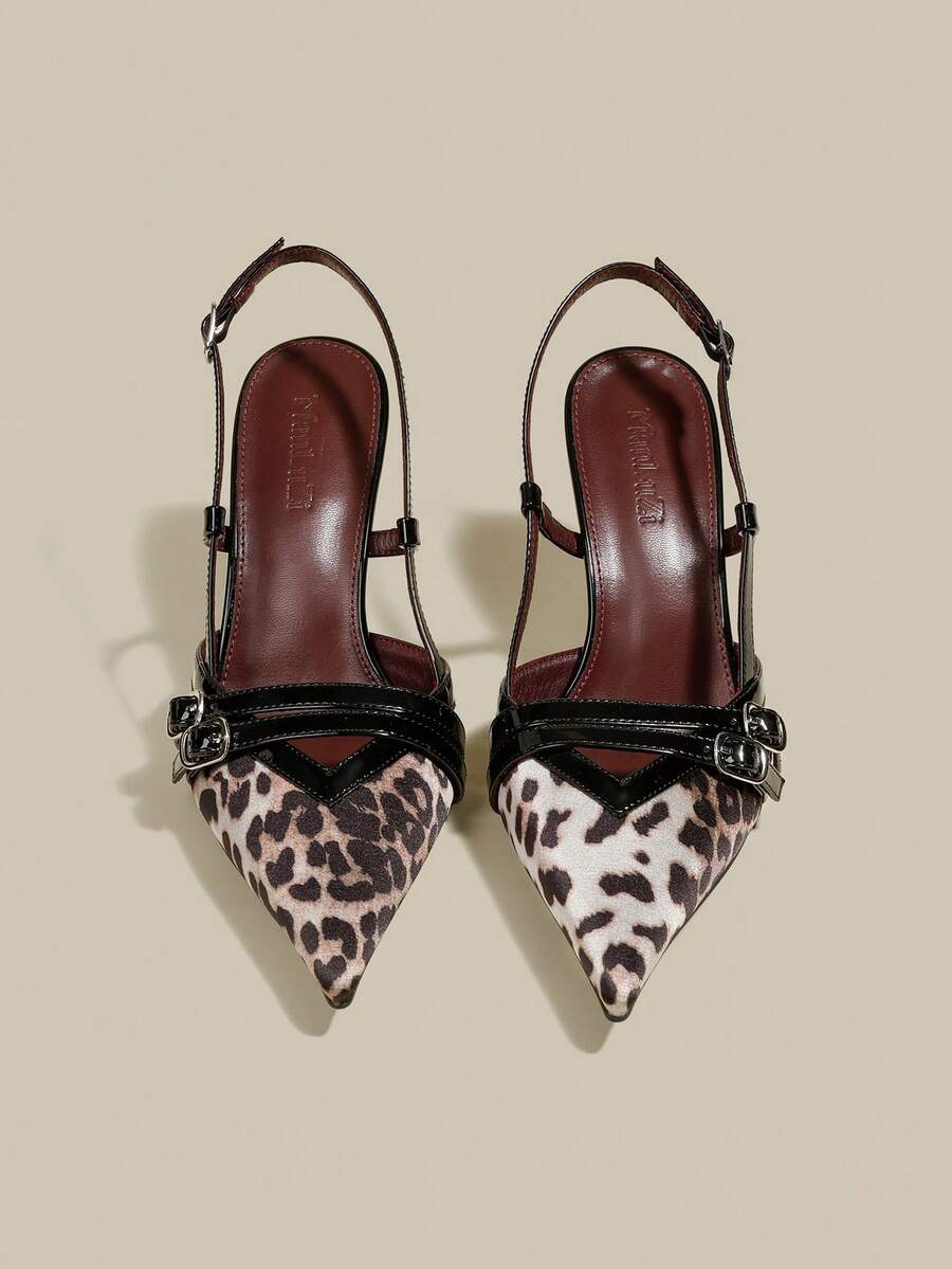 Women's coffee brown patent leather slingback pumps with pointed closed toe and sculpted wine glass high heel.