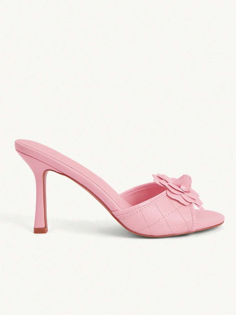 Women's golden snake pattern pointed toe thin heel strap sandals with three-dimensional camellia accent