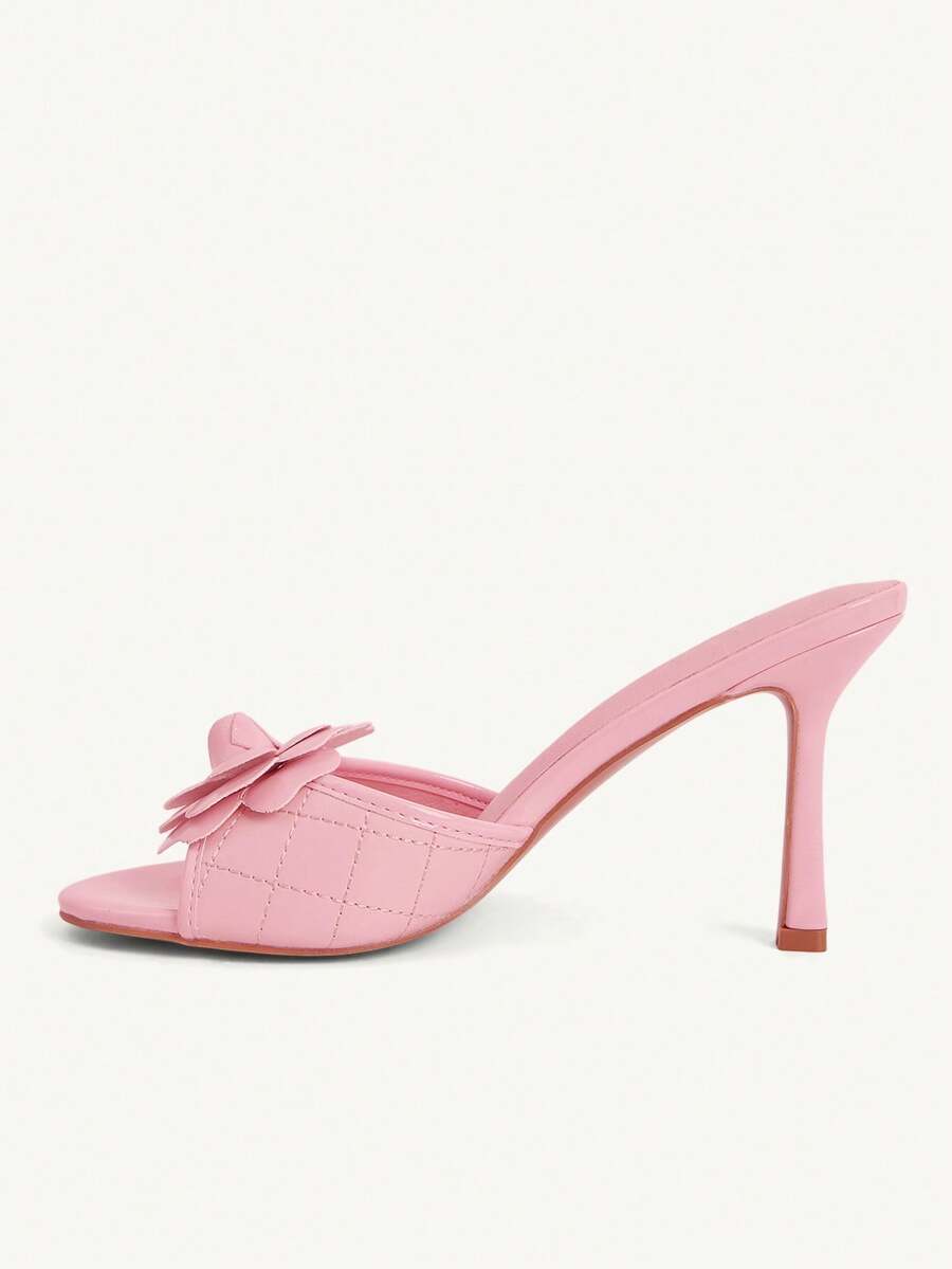 Women's golden snake pattern pointed toe thin heel strap sandals with three-dimensional camellia accent