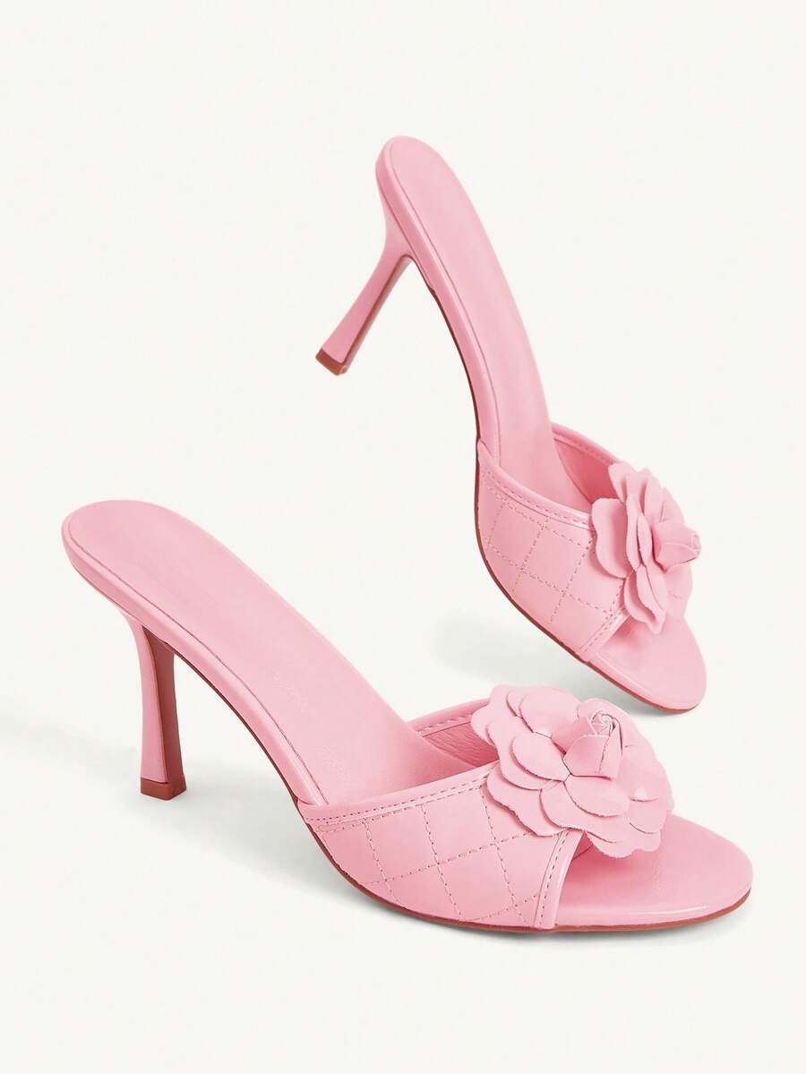Women's golden snake pattern pointed toe thin heel strap sandals with three-dimensional camellia accent