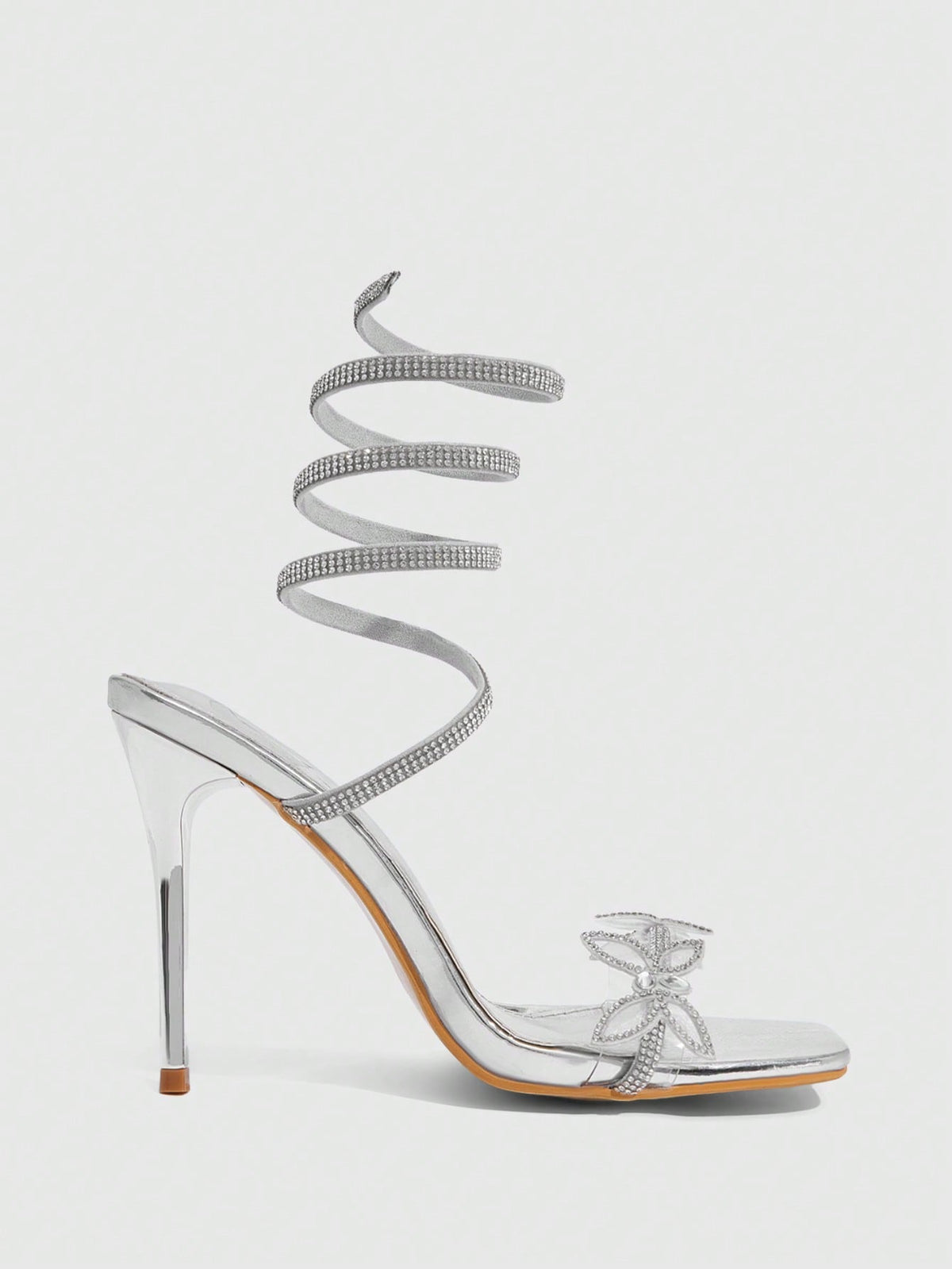 Women's square toe high heel slingback sandals featuring sparkling rhinestone floral accents, an open toe design, and sleek stiletto heels for summer parties.