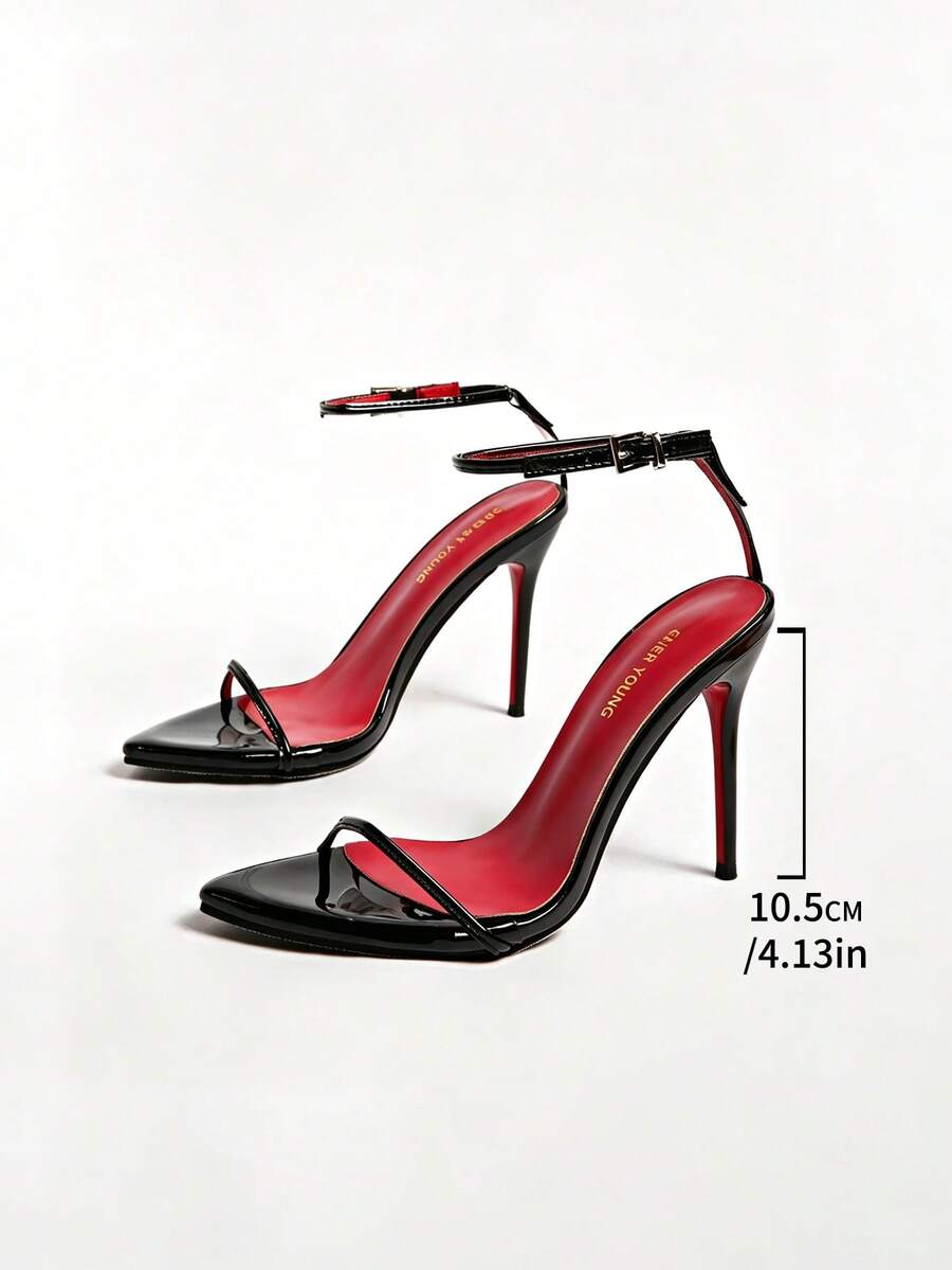 Women's high stiletto heel strap sandals featuring a sleek 12cm thin metal heel and PU leather buckle straps.